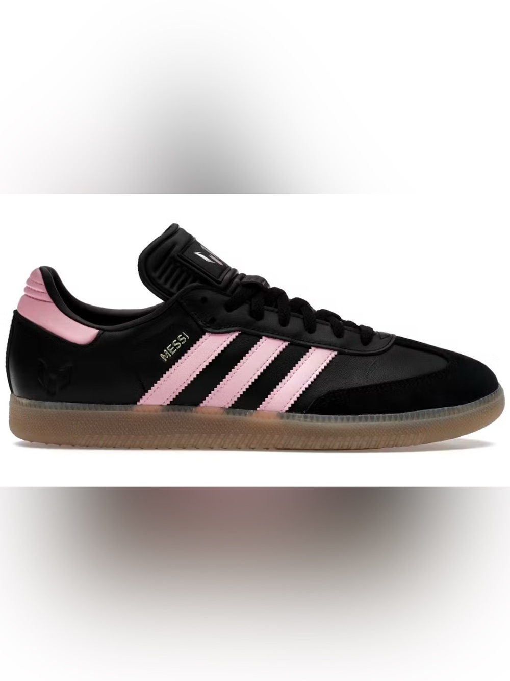 adidas Samba MESSI SOCCER Black with Pink Stripes and Gum Sole 8.5 men/9.5 women